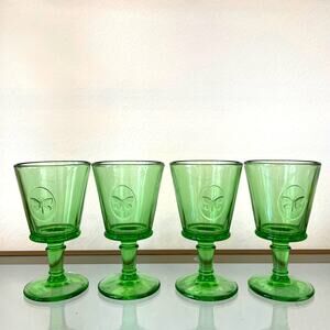 La Rochere France Papillon BUTTERFLY Green Goblets Set of 4 Wine Glasses NEW